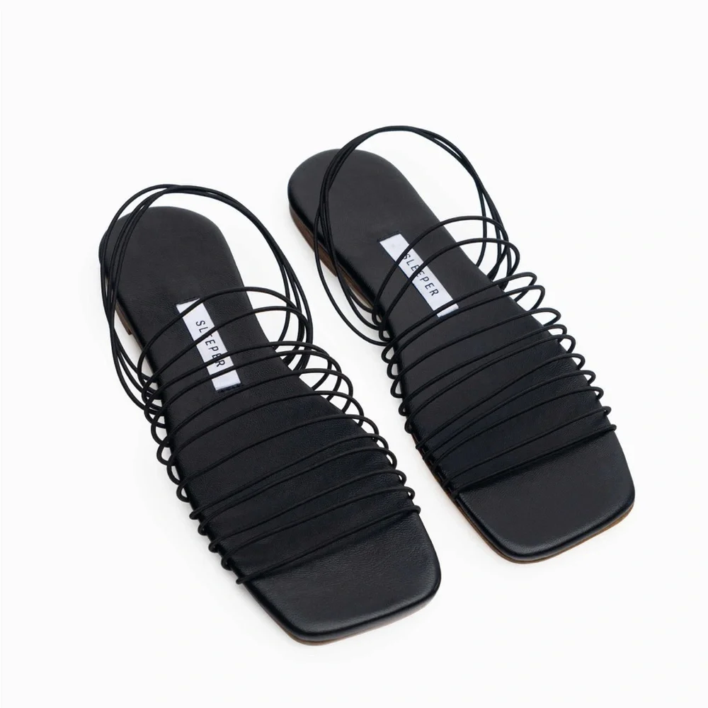 Sleeper Black Elastic Macaroni Strappy Sandals sz 39